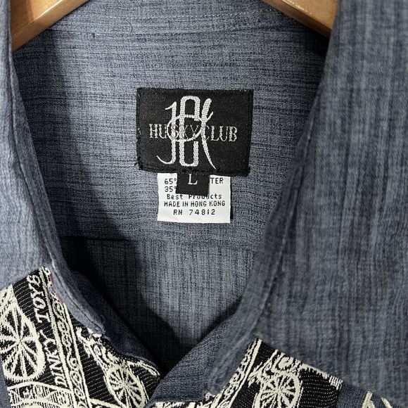 Vintage Husky Club Shirt Button Up Gray Blue Embroidered Men's Size Large - Picture 9 of 11